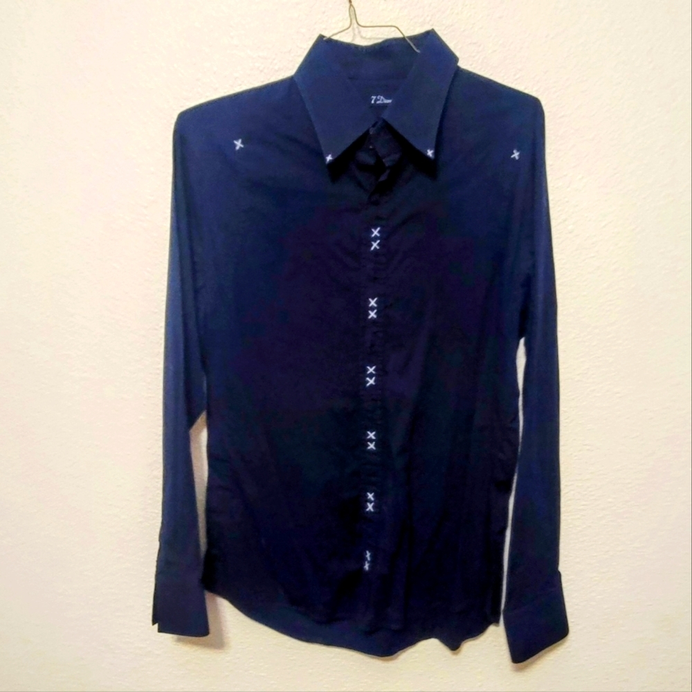 7 Diamonds XL Navy Button Up in Dress Shirt